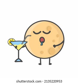 Ilustración de diseño de vectores de dibujos animados planos de carácter lunar