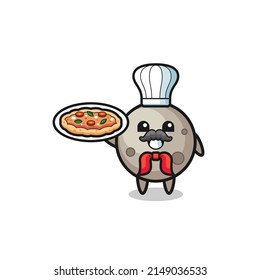 moon character as Italian chef mascot , cute design