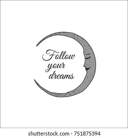 moon character type slogan follow your dreams fashion print