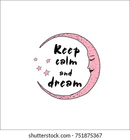 moon character type slogan keep calm and sleep fashion print