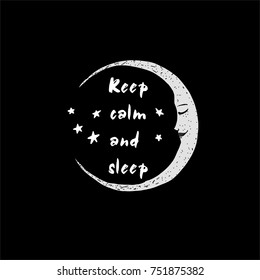 moon character type slogan keep calm and sleep fashion print