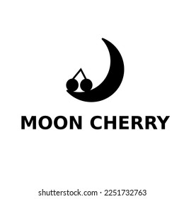 Moon cherry vector logo template.