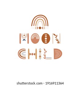Moon Child - Boho Lettering Greeting card design. Vector illustration.