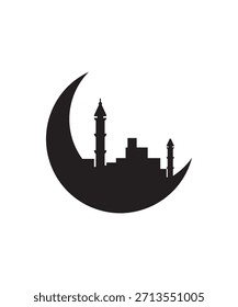 Luna con el icono de la ciudad, el mejor icono plano del Vector.