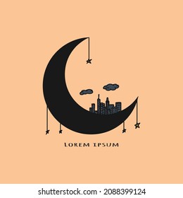 moon and city logo concept, editable vector file for all of your graphic needs.