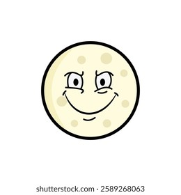 Moon clipart, facial expression moon clipart, yellow moon with facial expression and black outline.