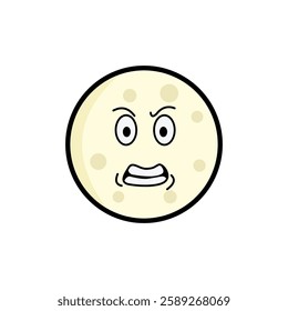 Moon clipart, facial expression moon clipart, yellow moon with facial expression and black outline.