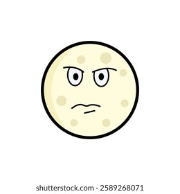 Moon clipart, facial expression moon clipart, yellow moon with facial expression and black outline.