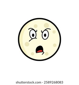 Moon clipart, facial expression moon clipart, yellow moon with facial expression and black outline.