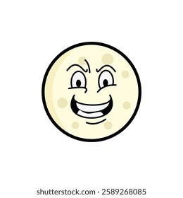 Moon clipart, facial expression moon clipart, yellow moon with facial expression and black outline.