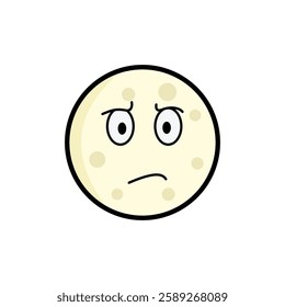 Moon clipart, facial expression moon clipart, yellow moon with facial expression and black outline.