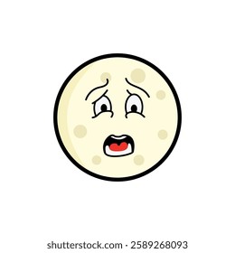 Moon clipart, facial expression moon clipart, yellow moon with facial expression and black outline.