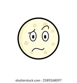 Moon clipart, facial expression moon clipart, yellow moon with facial expression and black outline.