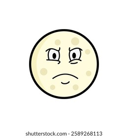 Moon clipart, facial expression moon clipart, yellow moon with facial expression and black outline.