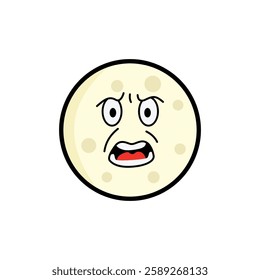 Moon clipart, facial expression moon clipart, yellow moon with facial expression and black outline.