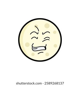 Moon clipart, facial expression moon clipart, yellow moon with facial expression and black outline.