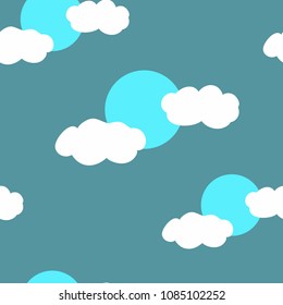 Moon with Cloud in Blue Tone Seamless Pattern