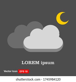 Moon cloud flat icon design style illustration on grey background.