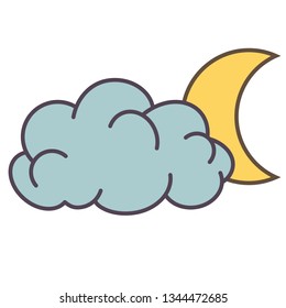 Moon and cloud flat illustration on white