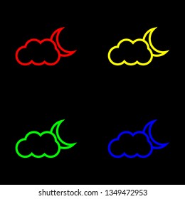 Moon cloud icon, color set. Black background