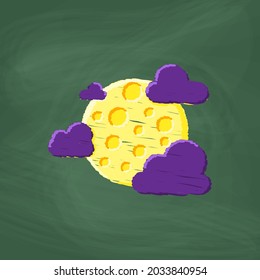 Moon and cloud Icon design, Colorful chalk. Draw a picture on the blackboard.