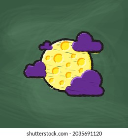 Moon and cloud Icon design, Colorful chalk. Draw a picture on the blackboard.