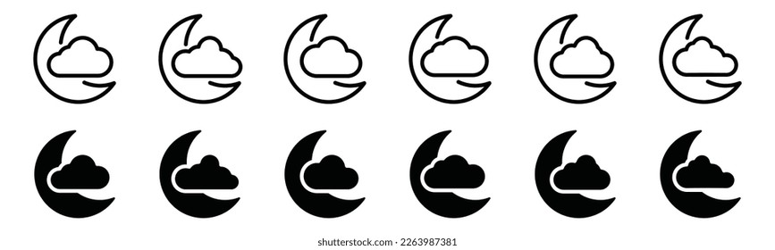 Moon and cloud icon. Night symbol. Evening weather icon in line and flat style. Moon behind the clouds symbol for apps and websites, vector illustration 