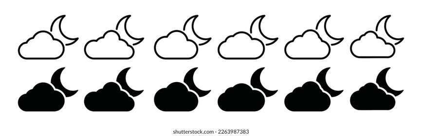 Moon and cloud icon. Night symbol. Evening weather icon in line and flat style. Moon behind the clouds symbol for apps and websites, vector illustration 