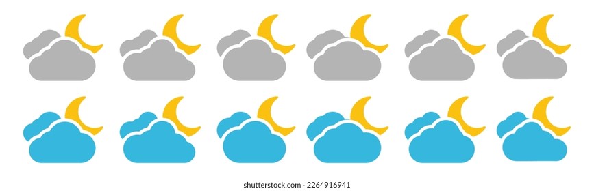 Moon and cloud icon. Night symbol. Evening weather icon in line and flat style. Moon behind the clouds symbol for apps and websites, vector illustration 