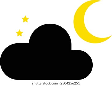 Moon and cloud icon symbolize weather conditions. The moon is partially obscured by fluffy cloud that evokes partly cloudy or mostly sunny weather. vector icon is perfect for weather apps, Night Mode