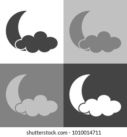 Moon and cloud icon. Weather forecast. Vector weather set  on white-grey-black color