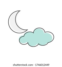 Icono de la Luna y la nube. Predicción meteorológica. Vector Moon y el estilo de caricatura del icono del vector de nube sobre fondo aislado blanco.