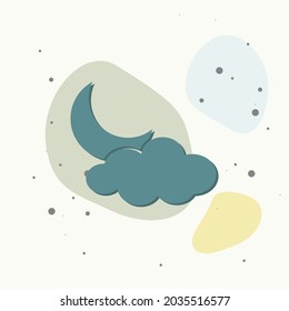Moon and cloud icon. Weather forecast. Vector Moon and cloud on multicolored background. Layers grouped for easy editing illustration. For your design.