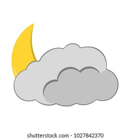 Moon with Cloud Icon. Weather label for Web on white background. Cartoon Vector Illustration.