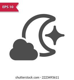 Moon And Cloud Icon - Weather, Night, Cloudy. Professional, pixel perfect icon, EPS 10 format.