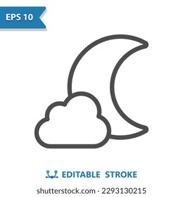 Moon And Cloud Icon - Weather, Night, Cloudy. Professional, pixel perfect icon, EPS 10 format.