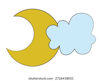 Mond mit Wolke einzeln auf weißem Hintergrund