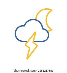 Moon cloud with lightning isolated vector icon. Meteorology sign. Graph symbol for travel, tourism and weather web site and apps design, logo, app, UI