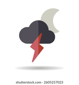 Moon cloud with lightning vector icon. Meteorology sign. Graph symbol for travel, tourism and weather web site and apps design, logo, app, UI