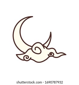 Moon and cloud line style icon of night bedtime sky space moonlight nature light lunar and science theme Vector illustration