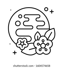 Moon and cloud with plum flower symbol vector, Chinese New year line icon