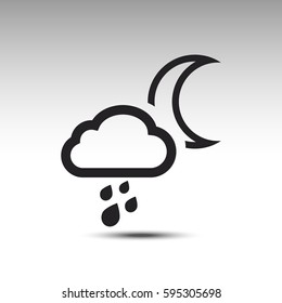 Moon Cloud and rain Weather vector icon. Moon cloud and rain sign. Weather Forecast symbol.