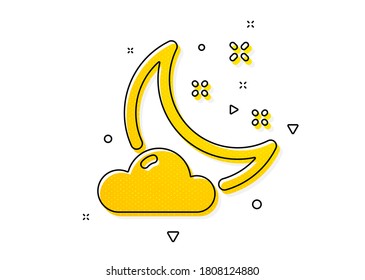Moon with cloud sign. Night weather icon. Sleep symbol. Yellow circles pattern. Classic night weather icon. Geometric elements. Vector