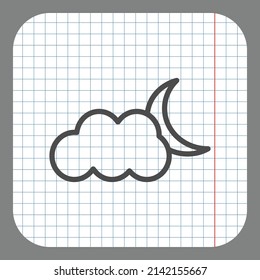 Moon cloud simple icon. Flat desing. On graph paper. Grey background.ai