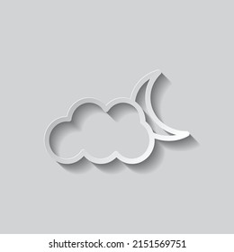 Moon cloud simple icon. Flat design. Paper style with shadow. Gray background.ai