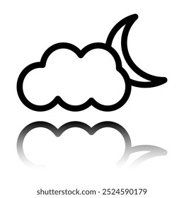 Nube lunar icono simple. Diseño plano. Icono negro con reflejo de espejo. El fondo blanco.ai