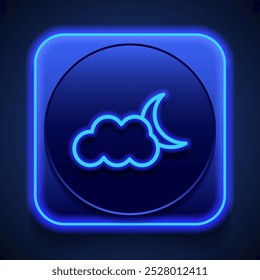 Ícone simples de nuvem lunar. Design plano. Estilo de néon azul no botão. Com shadow.ai