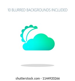 moon and cloud. simple silhouette. Colorful logo concept with simple shadow on white. 10 different blurred backgrounds included