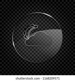 moon and cloud. simple silhouette. Icon in circle glass bubble on dark transparent grid. Glass style