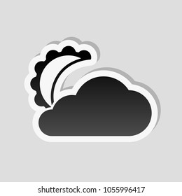 moon and cloud. simple silhouette. Sticker style with white border and simple shadow on gray background
